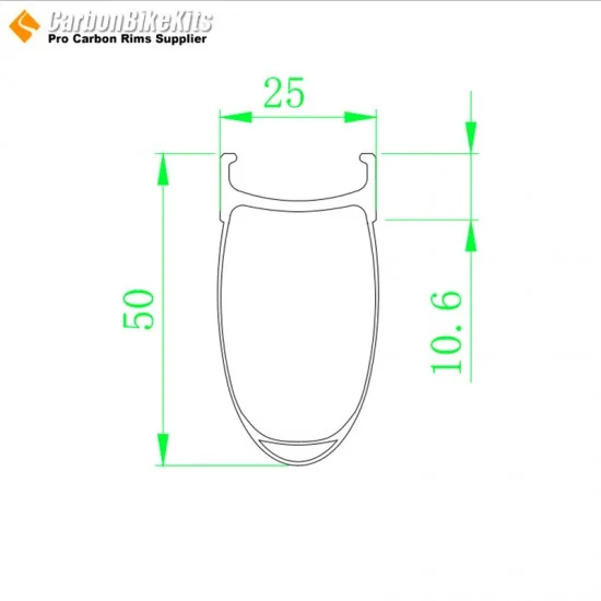 700C 50x25mm Clincher Alloy Brake Surface Carbon Road Bike Rim